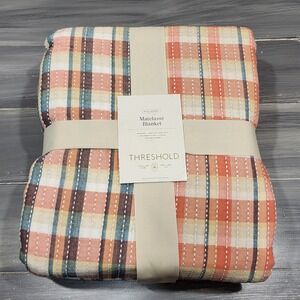 Threshold Full Queen Matelasse Blanket Plaid Multi-Color Reversible 90x92 NEW